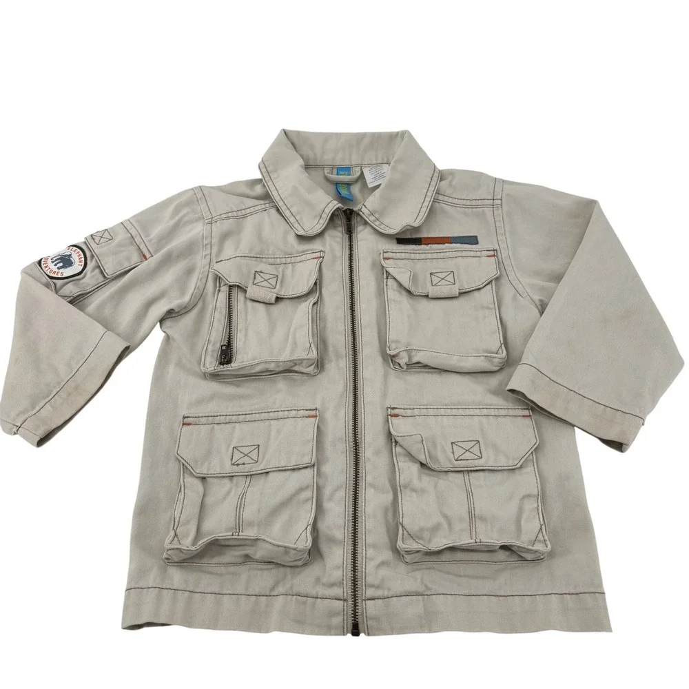 Gymboree Kids Tan Safari Utility Jacket Adventure Patch Full Zip Sz 3 VTG 2005